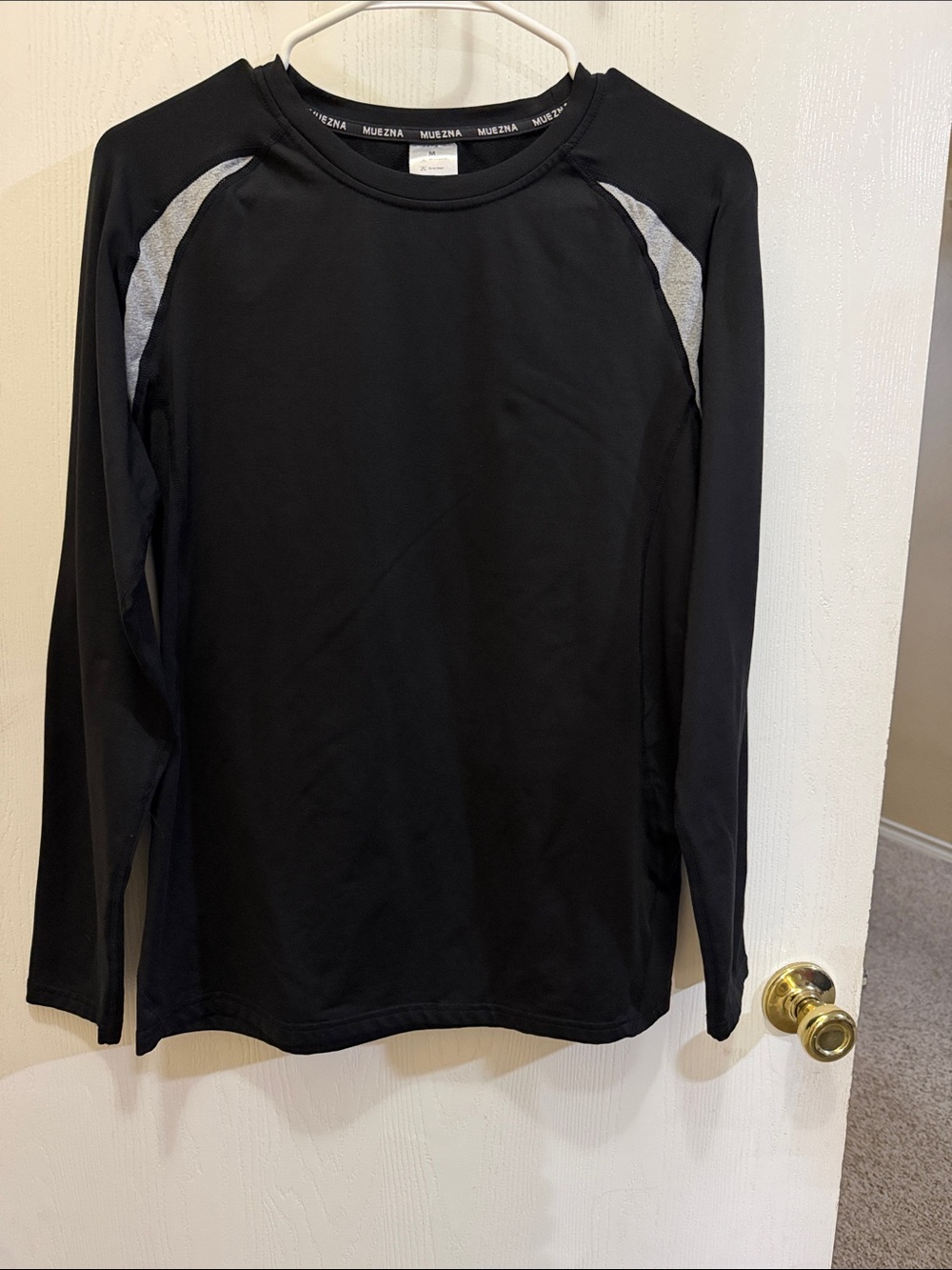 Women's Black Long-Sleeve Performance Tee with Heather Accent